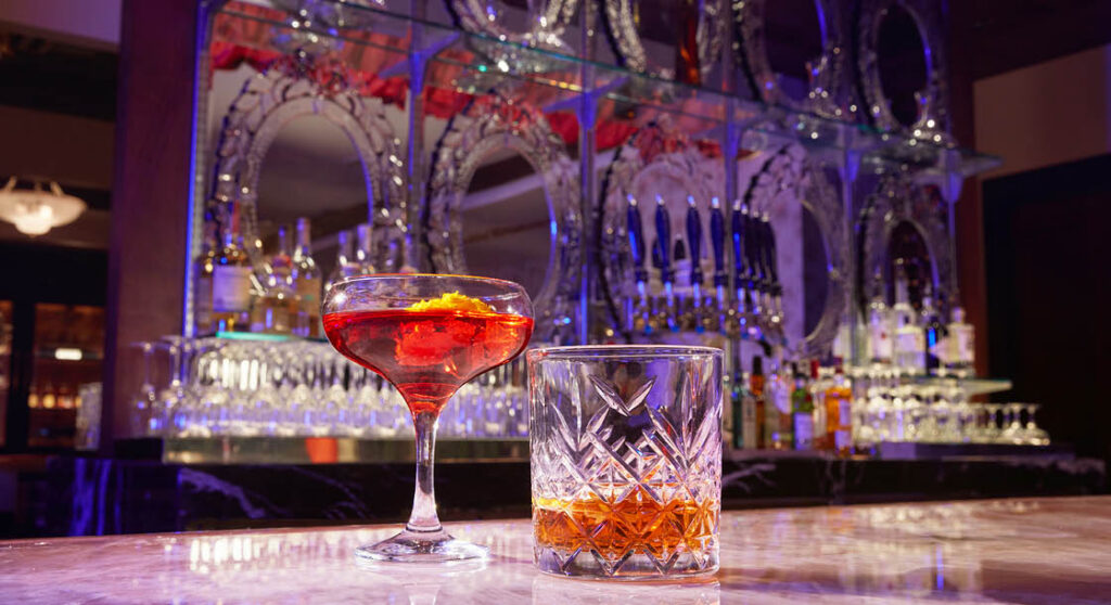 Cocktail and bourbon at Trophy Bar in Derby City Gaming Downtown